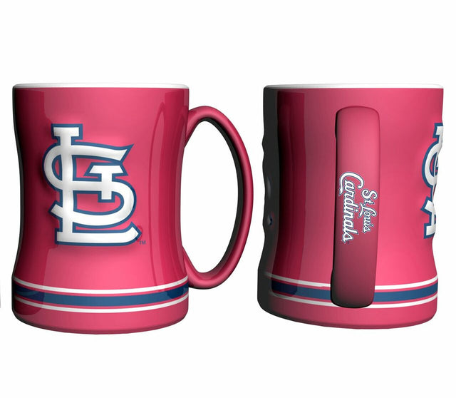 Taza de café de los St. Louis Cardinals, 14 oz, relieve esculpido, color rojo