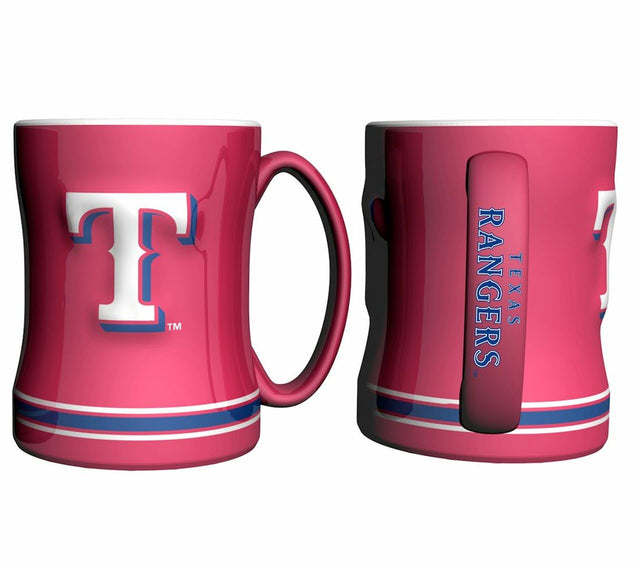 Taza de café de los Texas Rangers, 14 oz, relieve esculpido, color rojo