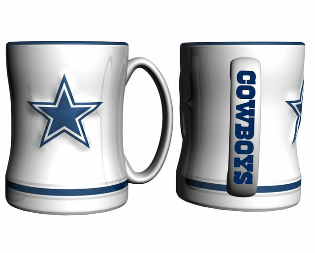 Taza de café de los Dallas Cowboys, 14 oz, relieve esculpido, color blanco