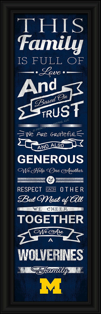 Impresión de porristas familiares de los Wolverines de Michigan, 8 x 24 pulgadas