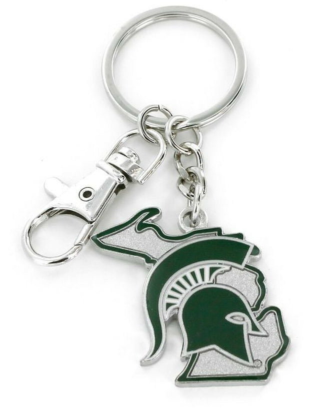 Llavero con diseño del estado de los Spartans de Michigan State