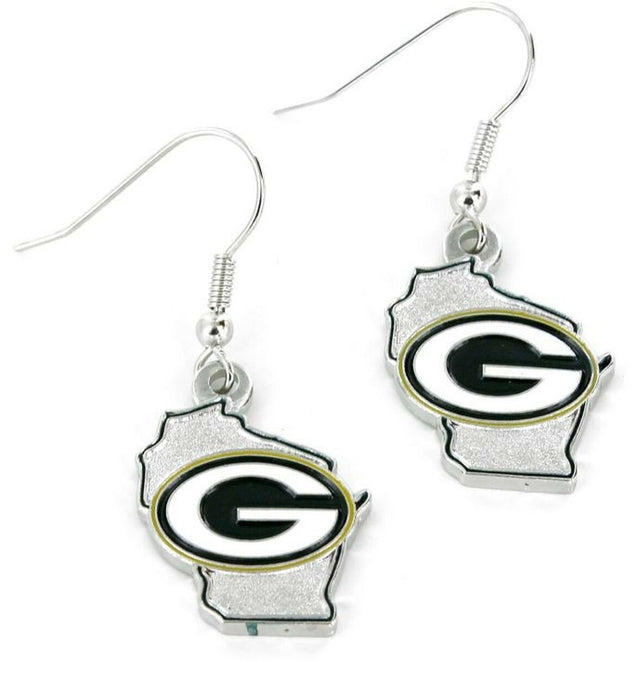 Pendientes de los Green Bay Packers con diseño del estado