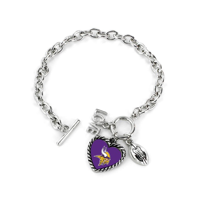 Pulsera con dijes de los Minnesota Vikings con el mensaje "Me encanta el fútbol"