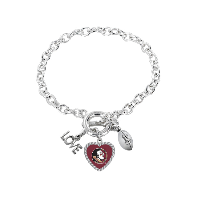 Pulsera con dijes de los Florida State Seminoles con el logo del deporte Love Football