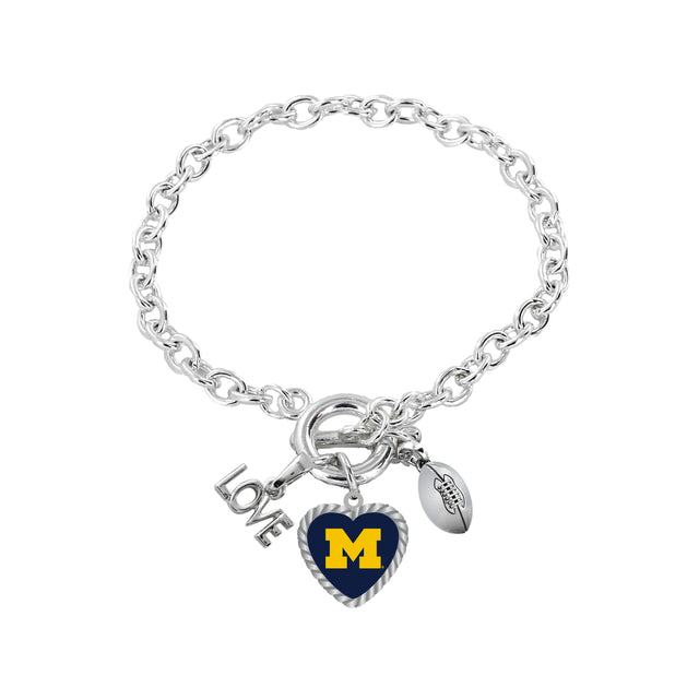 Pulsera con dijes de los Wolverines de Michigan con el mensaje "Amo el fútbol"