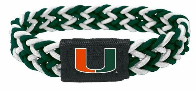 Pulsera Miami Hurricanes trenzada verde oscuro y blanca