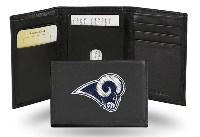 Cartera de cuero con tres pliegues de Los Angeles Rams bordada