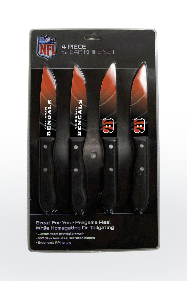 Juego de cuchillos Cincinnati Bengals para carne, paquete de 4