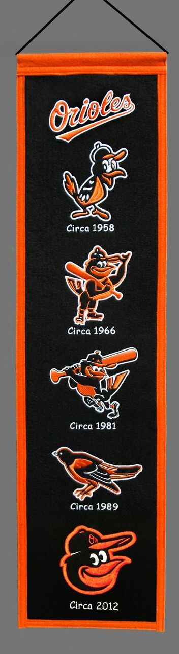 Estandarte de los Baltimore Orioles de 8 x 32 pulgadas, estilo herencia de lana