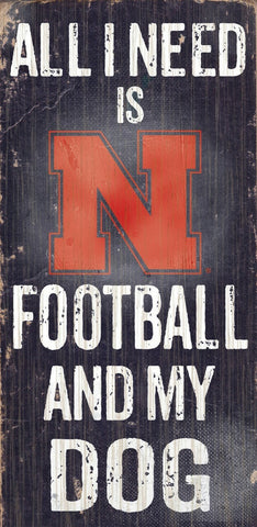 Nebraska Cornhuskers Wood Sign - Football and Dog 6"x12"