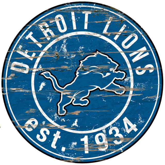 Letrero de madera de los Detroit Lions, redondo, 24"