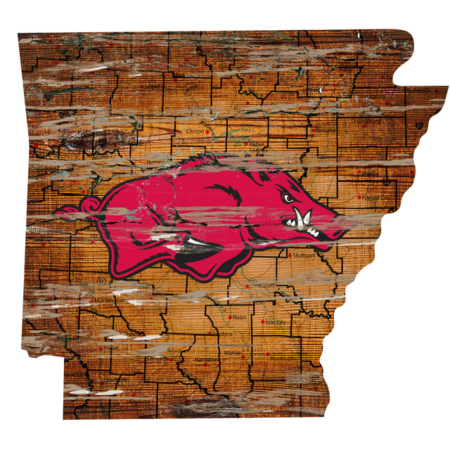Arkansas Razorbacks Sign Wood 24" State Wall Art Design