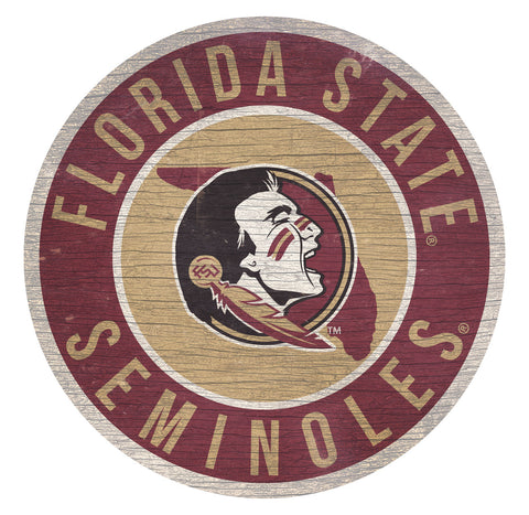 Florida State Seminoles Sign Wood 12" Round State Design