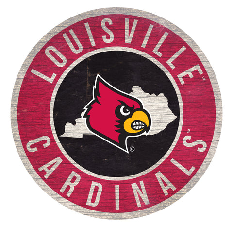 Louisville Cardinals Sign Wood 12" Round State Design - Special Order