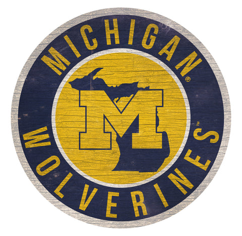 Michigan Wolverines Sign Wood 12" Round State Design