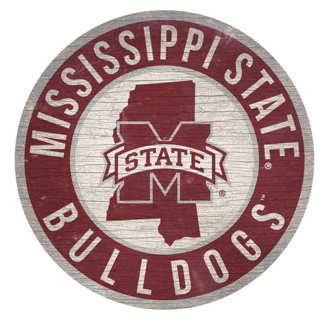 Mississippi State Bulldogs Sign Wood 12" Round State Design - Special Order
