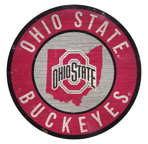 Ohio State Buckeyes Sign Wood 12" Round State Design