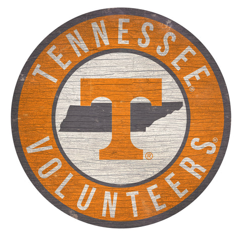 Tennessee Volunteers Sign Wood 12" Round State Design