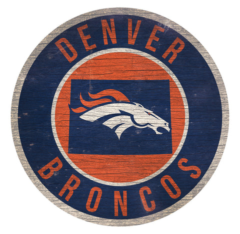 Denver Broncos Sign Wood 12" Round State Design