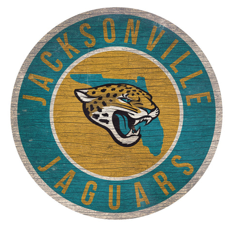 Jacksonville Jaguars Sign Wood 12" Round State Design