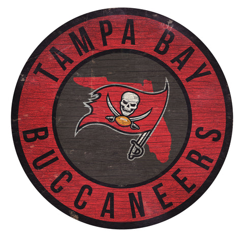 Tampa Bay Buccaneers Sign Wood 12" Round State Design