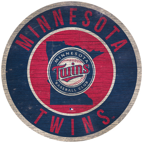 Minnesota Twins Sign Wood 12" Round State Design