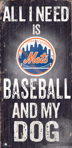 New York Mets Sign Wood 6x12 Baseball and Dog Design