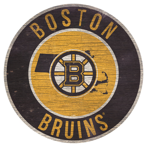 Boston Bruins Sign Wood 12" Round State Design