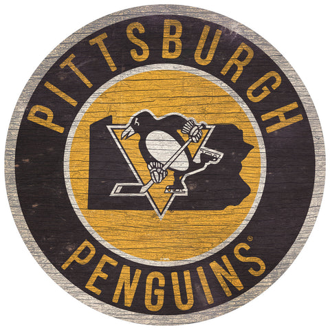 Pittsburgh Penguins Sign Wood 12" Round State Design