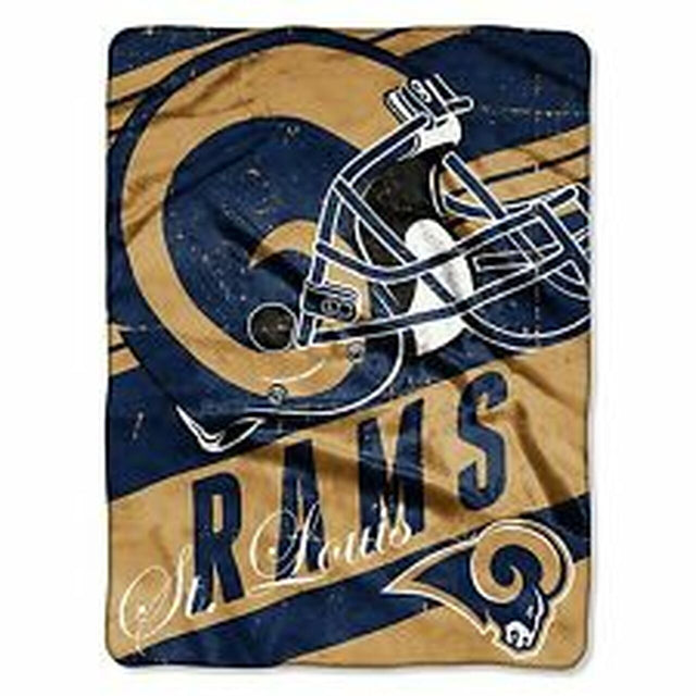 Manta de los Rams de Los Ángeles, 46 x 60, diseño de microraschel con inclinación profunda, enrollada, estilo retro de San Luis