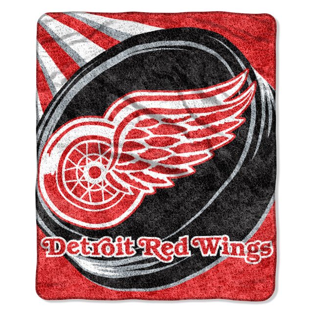 Manta de los Detroit Red Wings de 50 x 60 pulgadas con diseño de sherpa y puck