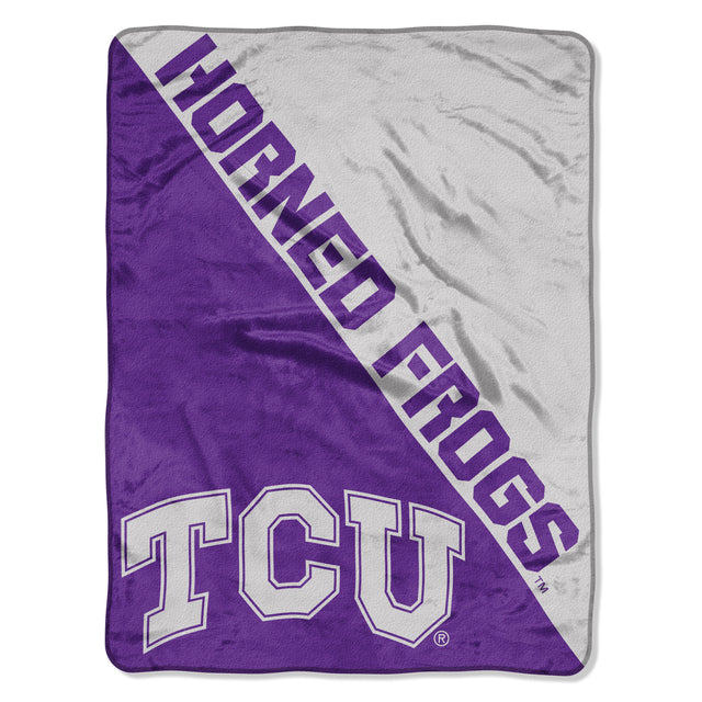 TCU Horned Frogs Blanket 46x60 Micro Raschel Halftone Design Rolled