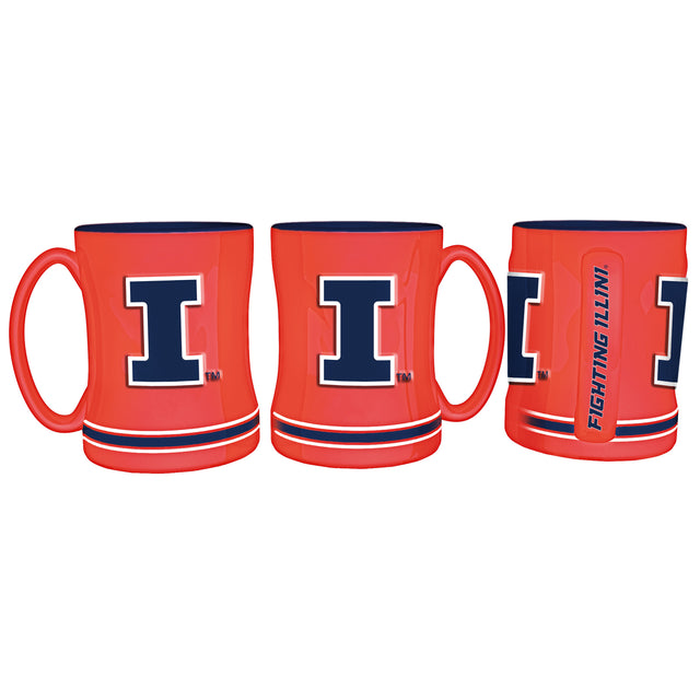 Taza de café de Illinois Fighting Illini de 14 oz con relieve esculpido