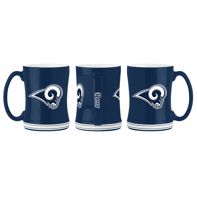Taza de café de Los Angeles Rams de 14 oz con relieve esculpido en azul y blanco