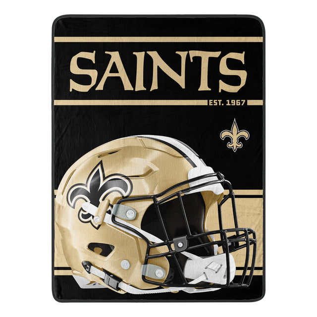 Manta de los New Orleans Saints de 46 x 60 pulgadas con diseño de microraschel enrollado
