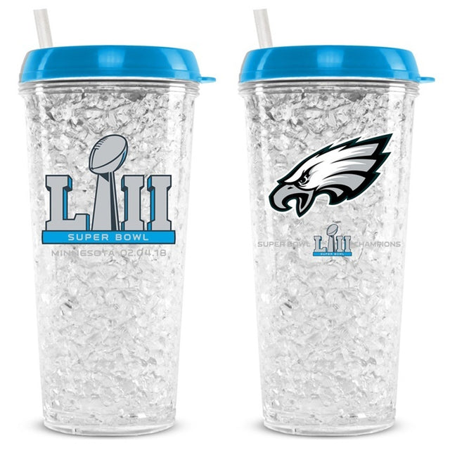 Vaso de cristal de 16 oz con tapa de los Philadelphia Eagles, estilo congelador, Super Bowl 52 Champs
