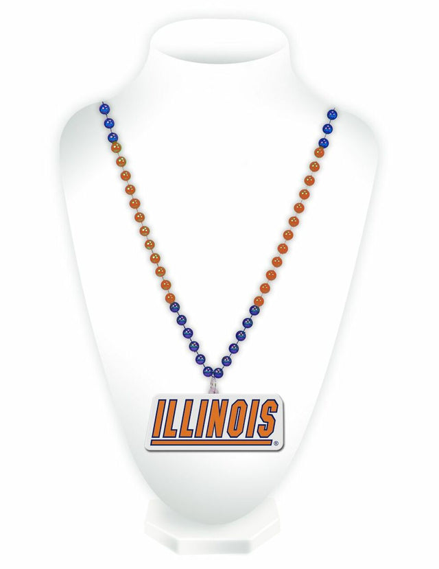 Illinois Fighting Illini Beads with Medallion Mardi Gras Style