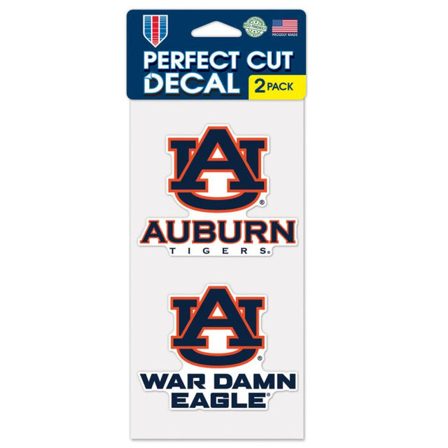 Juego de dos calcomanías de corte perfecto con el eslogan y el logotipo de Auburn Tigers de 4" x 4"