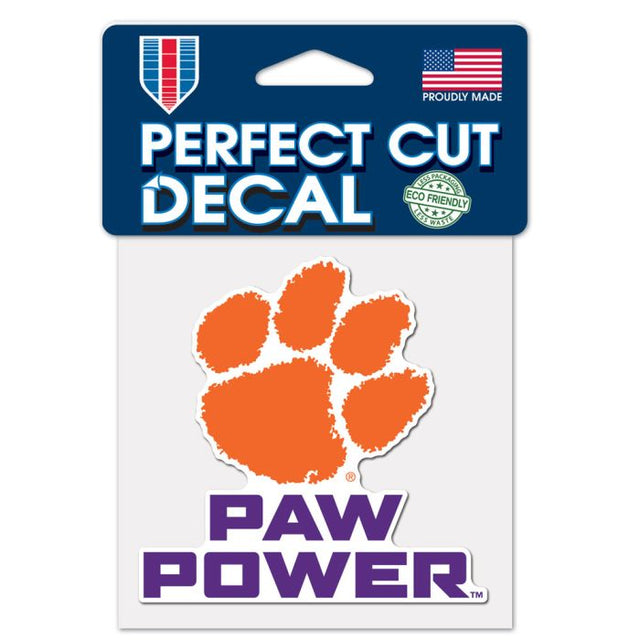 Calcomanía de color de corte perfecto con el lema de los Clemson Tigers de 4" x 4"