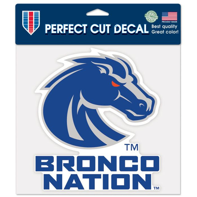 Calcomanía de color de corte perfecto con el lema de los Boise State Broncos de 8" x 8"