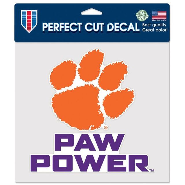 Calcomanía de color de corte perfecto con el lema de los Clemson Tigers de 8" x 8"