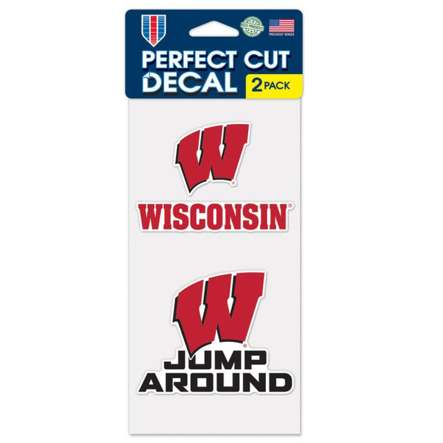 Juego de dos calcomanías de Wisconsin Badgers Perfect Cut de 4" x 4"