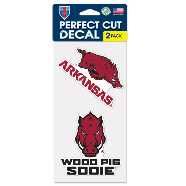 Juego de calcomanías de corte perfecto con el eslogan y el logotipo de Arkansas Razorbacks, de 4 x 4 pulgadas