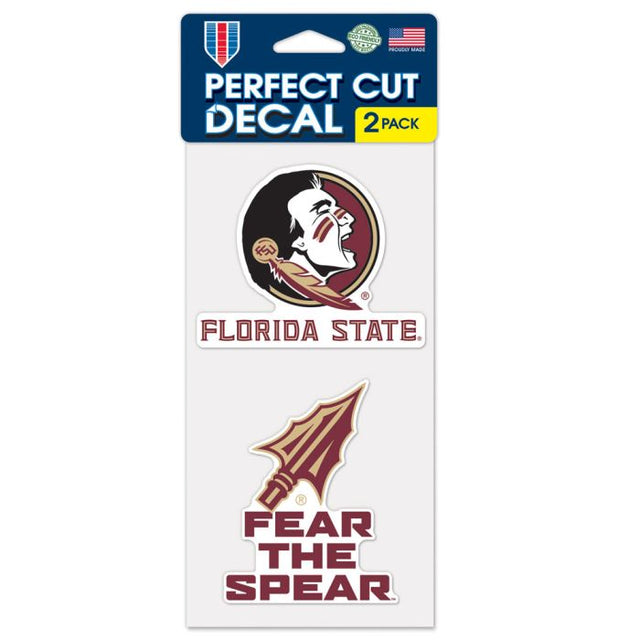 Juego de calcomanías de corte perfecto con el lema y el logotipo de los Florida State Seminoles, de 4 x 4 pulgadas