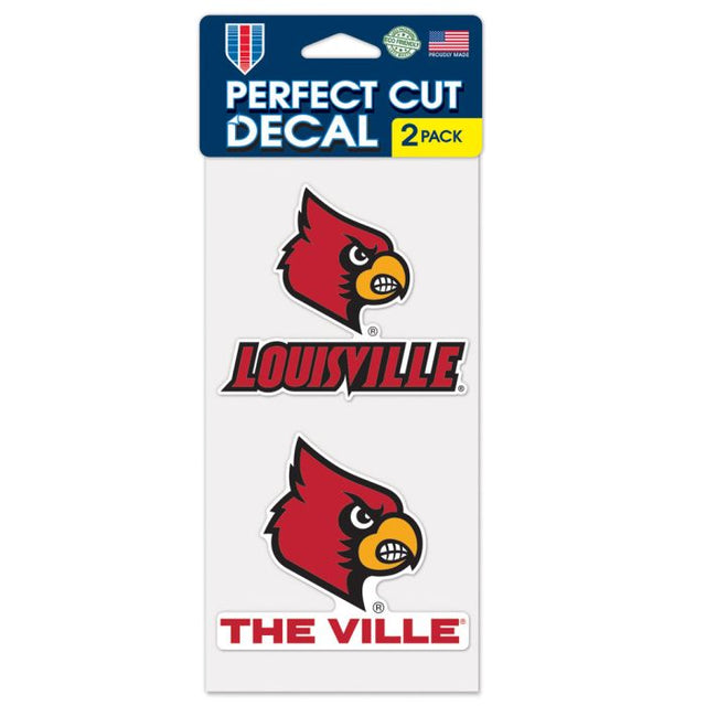 Juego de calcomanías de corte perfecto con el eslogan y el logotipo de los Louisville Cardinals, de 4 x 4 pulgadas