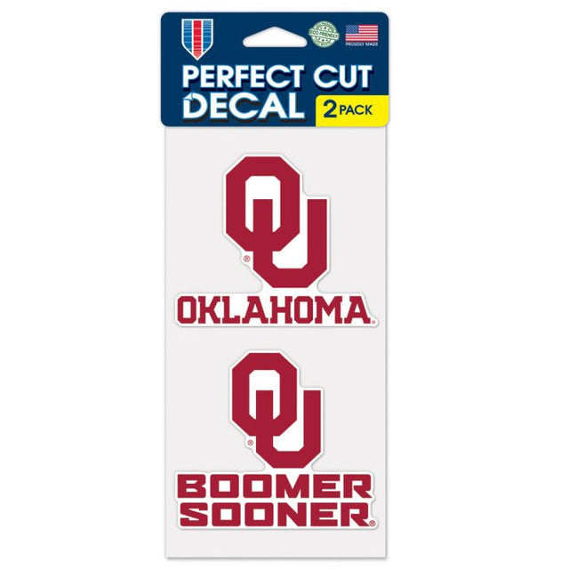 Juego de calcomanías de corte perfecto con el eslogan y el logotipo de Oklahoma Sooners de dos tamaños de 4" x 4"