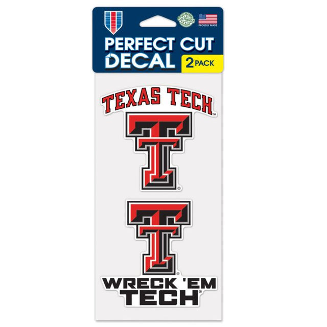 Juego de dos calcomanías de corte perfecto con el eslogan y el logotipo de los Texas Tech Red Raiders de 4" x 4"