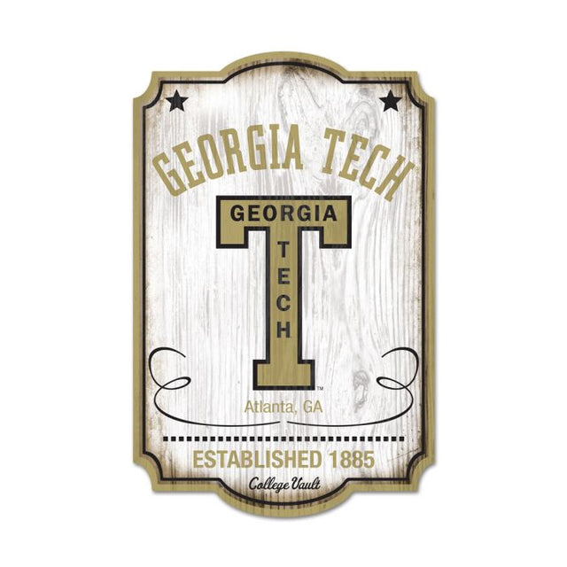 Letrero de madera de Georgia Tech Yellow Jackets/College Vault de 11" x 17", 1/4" de grosor