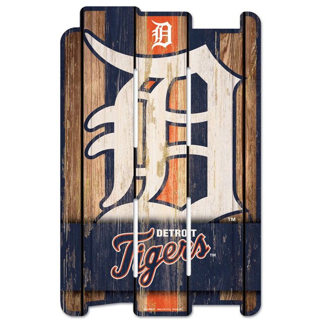 Letrero de madera de los Tigres de Detroit de 11 x 17 pulgadas estilo valla