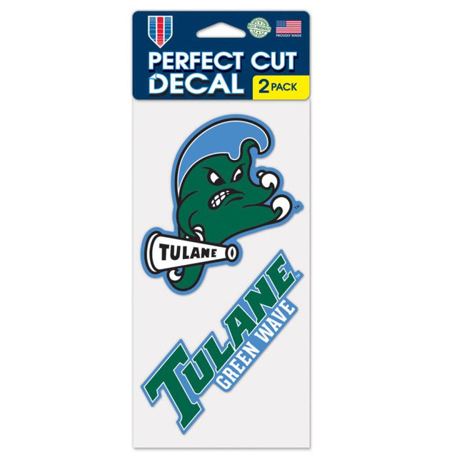 Juego de dos calcomanías de corte perfecto Tulane Green Wave de 4" x 4"